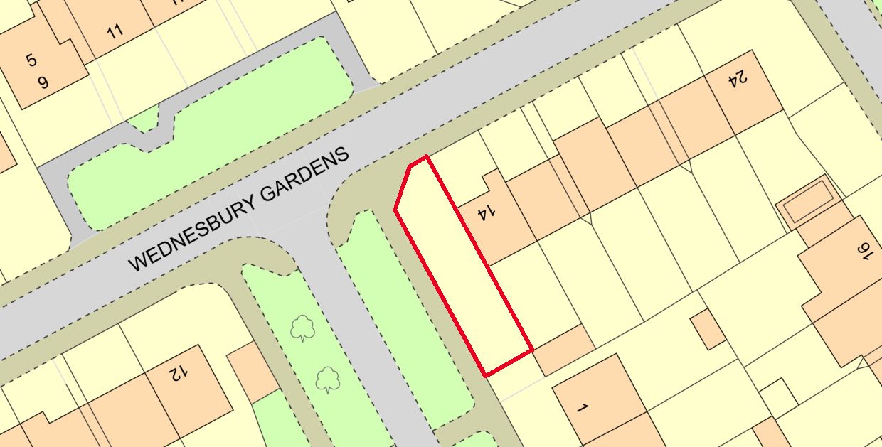 Land at 14 Wednesbury Gardens, Romford, Essex, RM3 9LJ