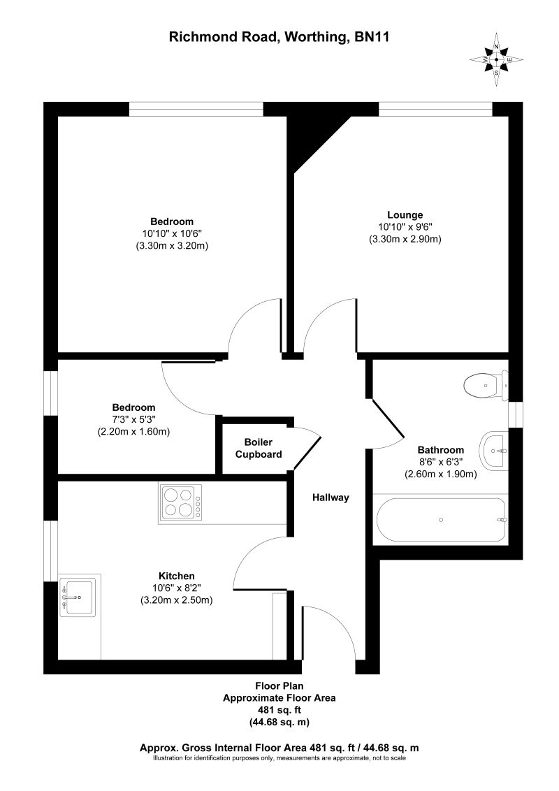 Flat 3, 74 Richmond Road, Worthing, West Sussex, BN11 4AF