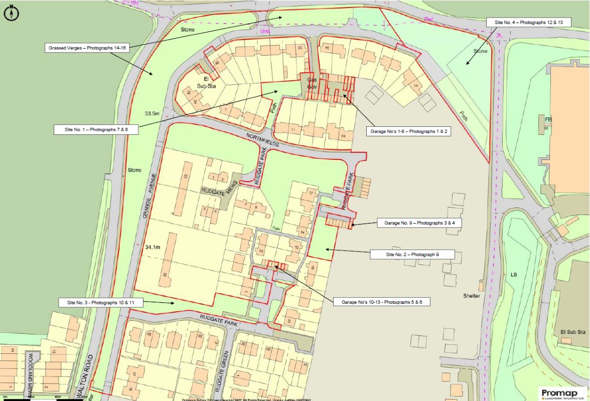 Parcels of freehold land including 9 single garages, grass land and road verges in Wetherby.